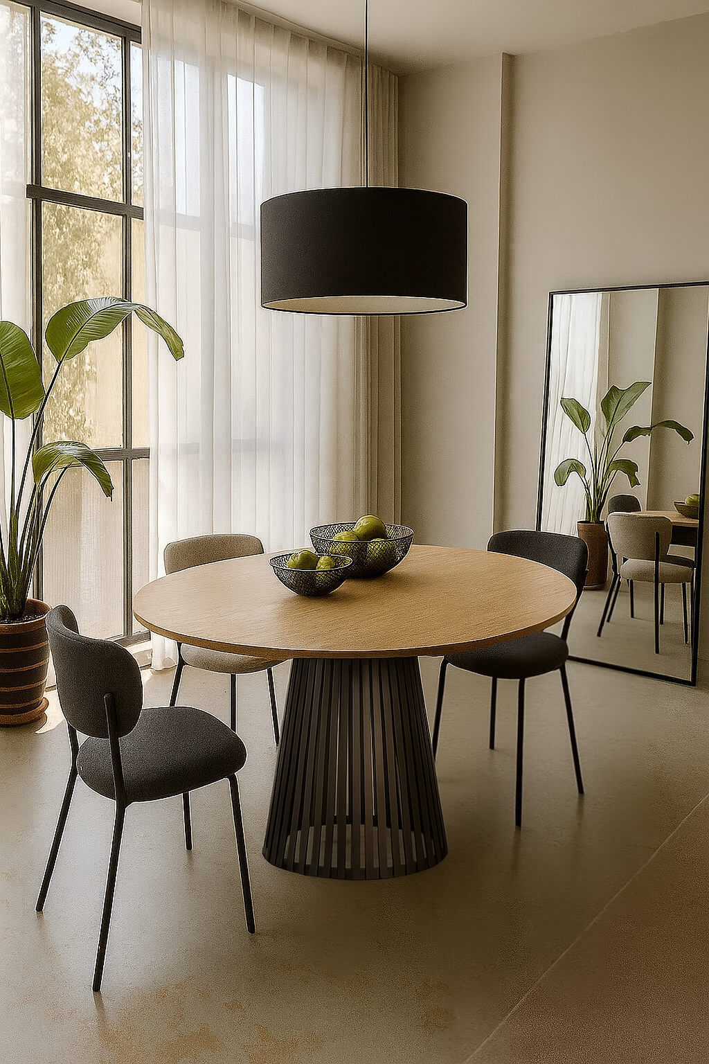 Nowoczesny stół okrągły VELIN z kaszmirową podstawą