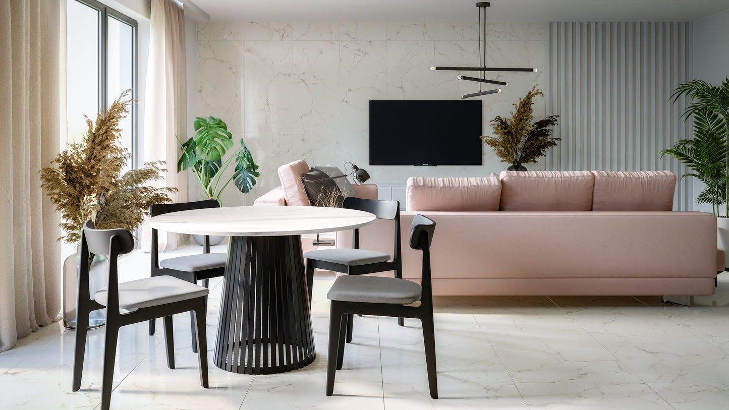 Nowoczesny stół okrągły VELIN z czarną podstawą