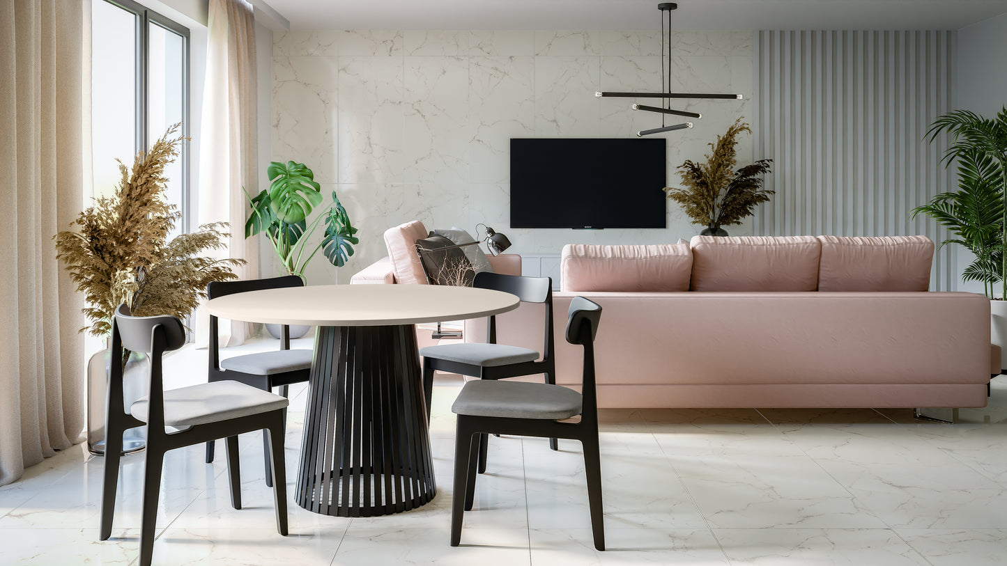 Nowoczesny stół okrągły VELIN z czarną podstawą