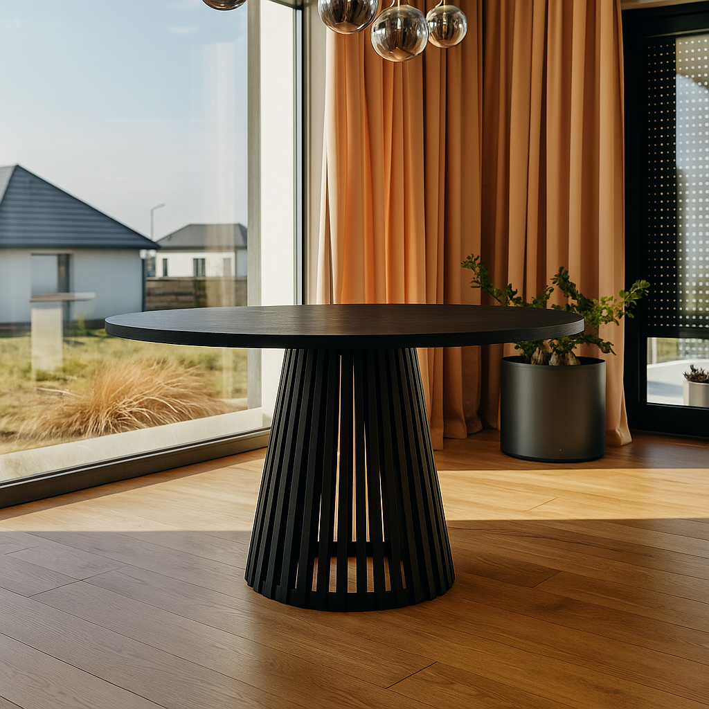 Nowoczesny stół okrągły VELIN z czarną podstawą