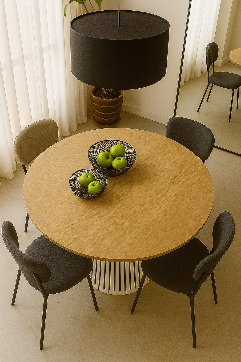 Nowoczesny stół okrągły VELIN z kaszmirową podstawą