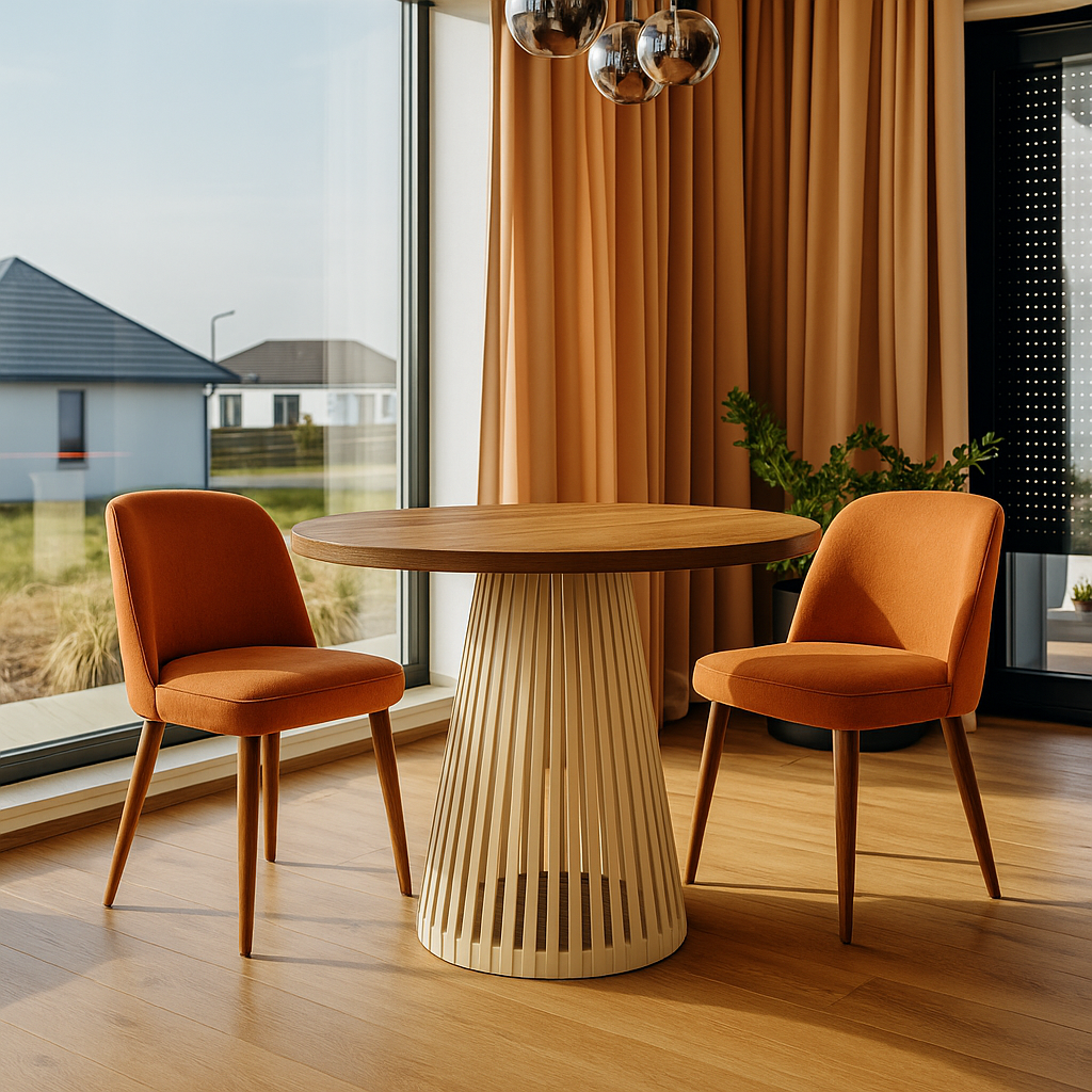 Nowoczesny stół okrągły VELIN z kaszmirową podstawą