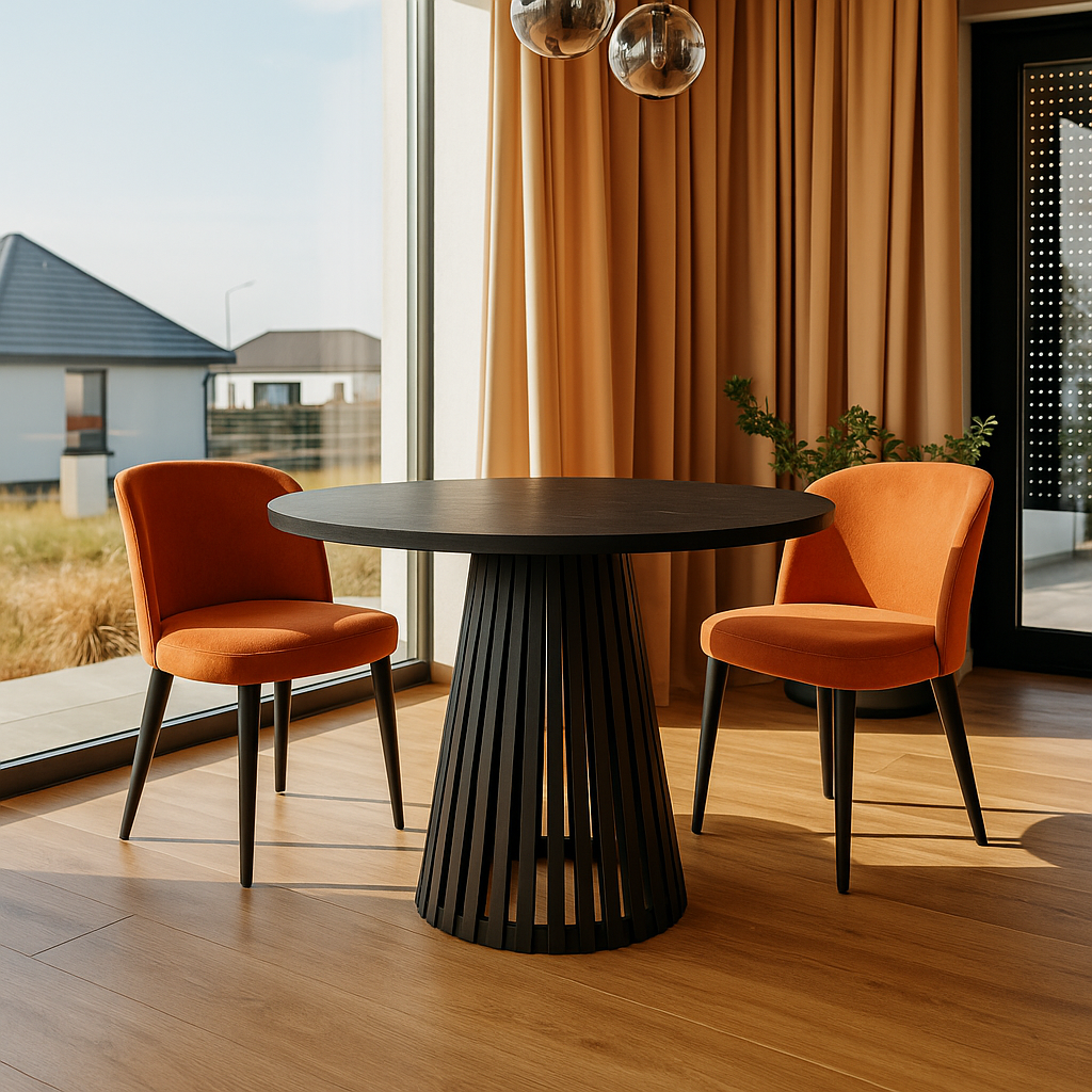 Nowoczesny stół okrągły VELIN z czarną podstawą